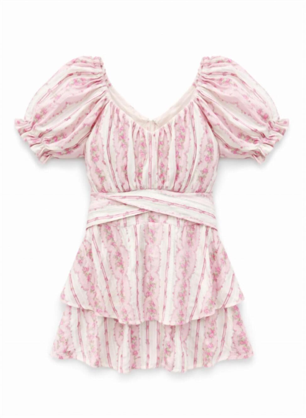 NEW KATIE J NYC young women's delilah mini dress in baby pink cottage stripe
